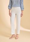 Close-up front view of white straight-leg jeans, highlighting comfort fit by French Dressing Jeans (FDJ)