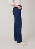 Side profile of straight leg jeans showing slim silhouette and Delight color by French Dressing Jeans (FDJ)