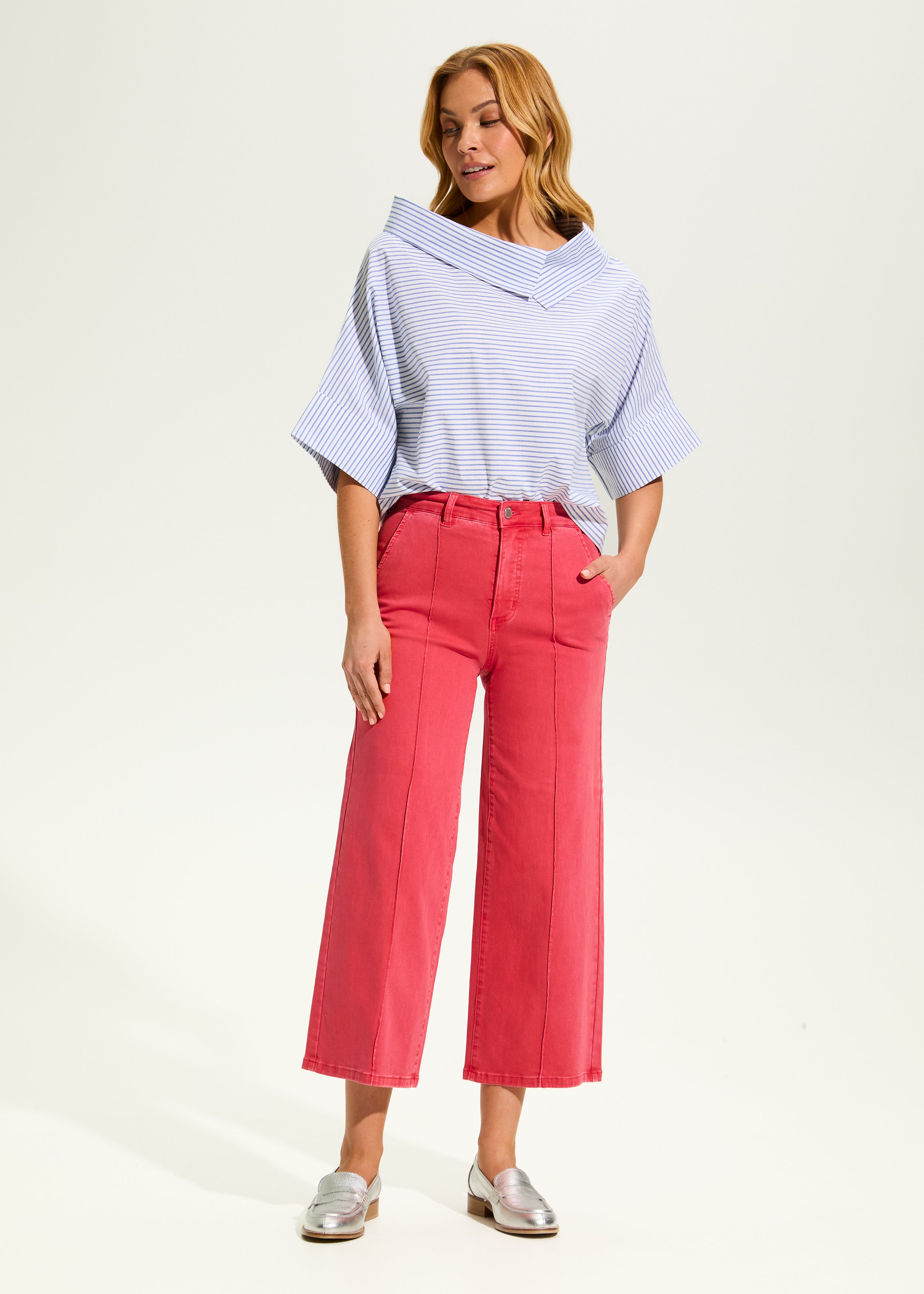 Crossover Neck Popover Top, Blue Stripe – French Dressing