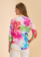 Back view of floral print 3/4 sleeve top showcasing pattern by French Dressing Jeans (FDJ)