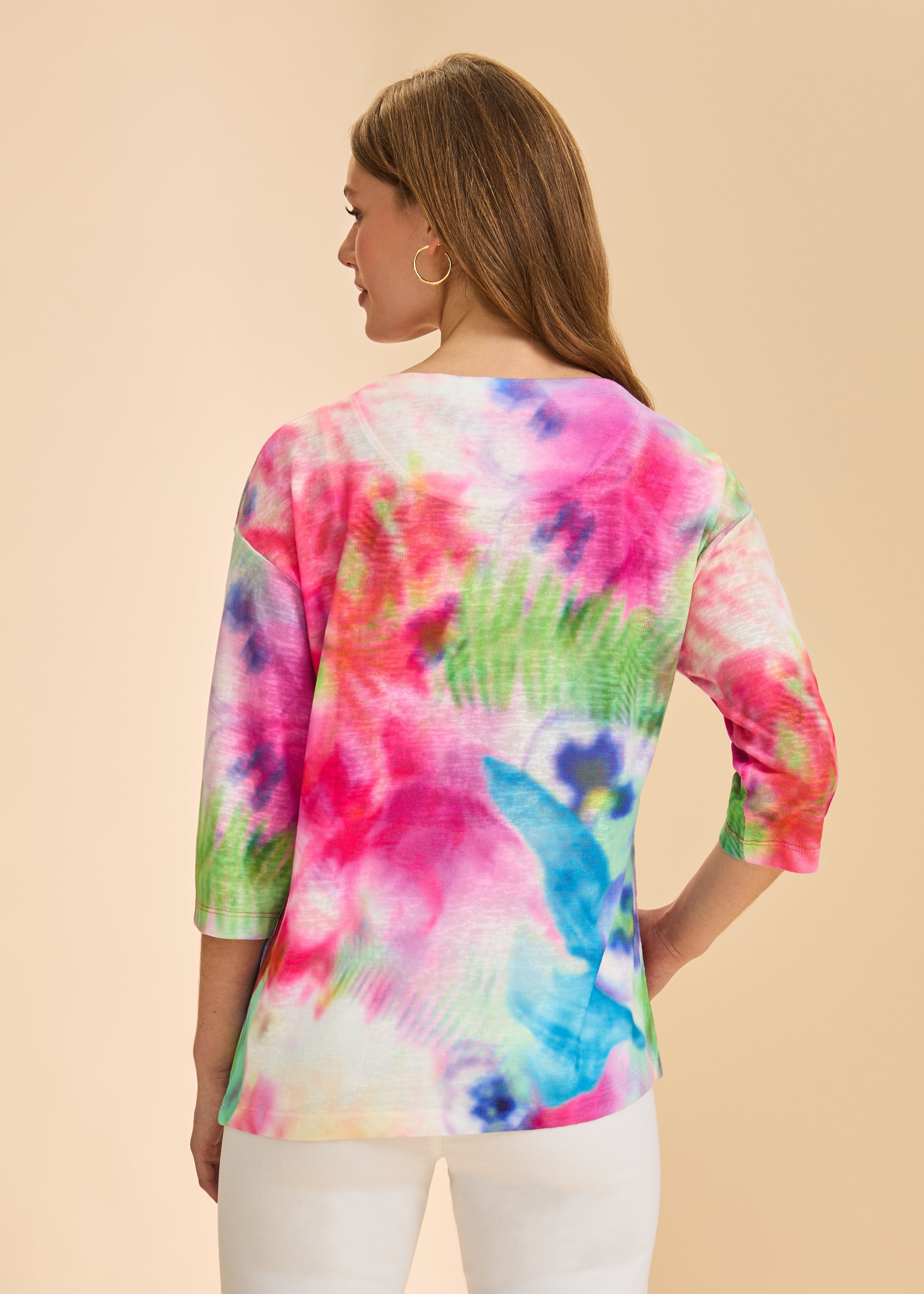 Back view of floral print 3/4 sleeve top showcasing pattern by French Dressing Jeans (FDJ)