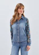 Pleated sleeve chambray shirt