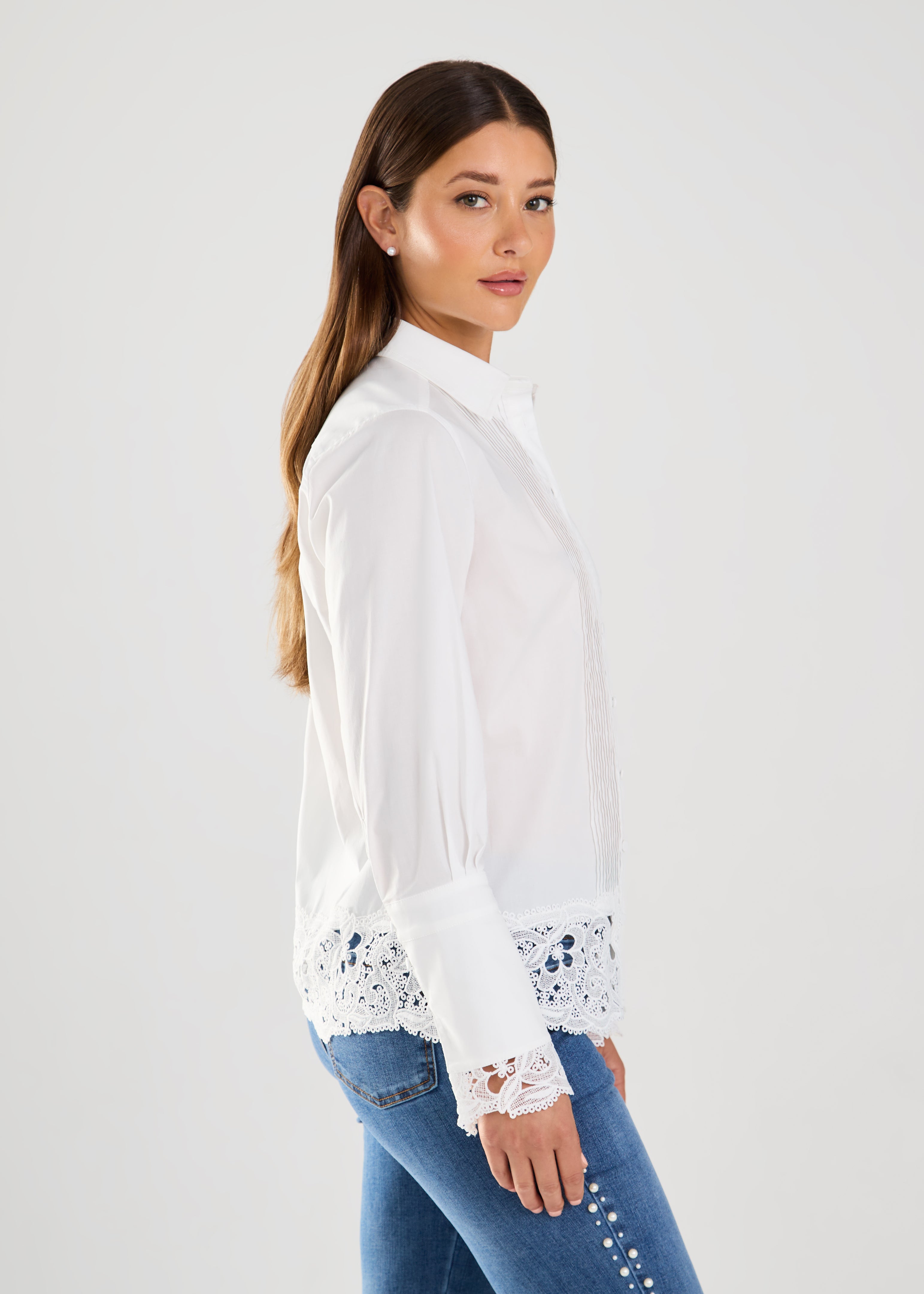 LONG SLEEVE LACE DETAIL SHIRT