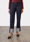 Front close-up of Suzanne pant in blueberry, featuring high-rise and smooth slash pockets by French Dressing Jeans (FDJ)