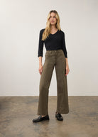 Full view of olive wide-leg denim paired with black top by French Dressing Jeans (FDJ) par French Dressing Jeans (FDJ)