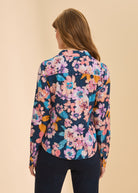 Back view of navy floral shirt showing vibrant print by French Dressing Jeans (FDJ)