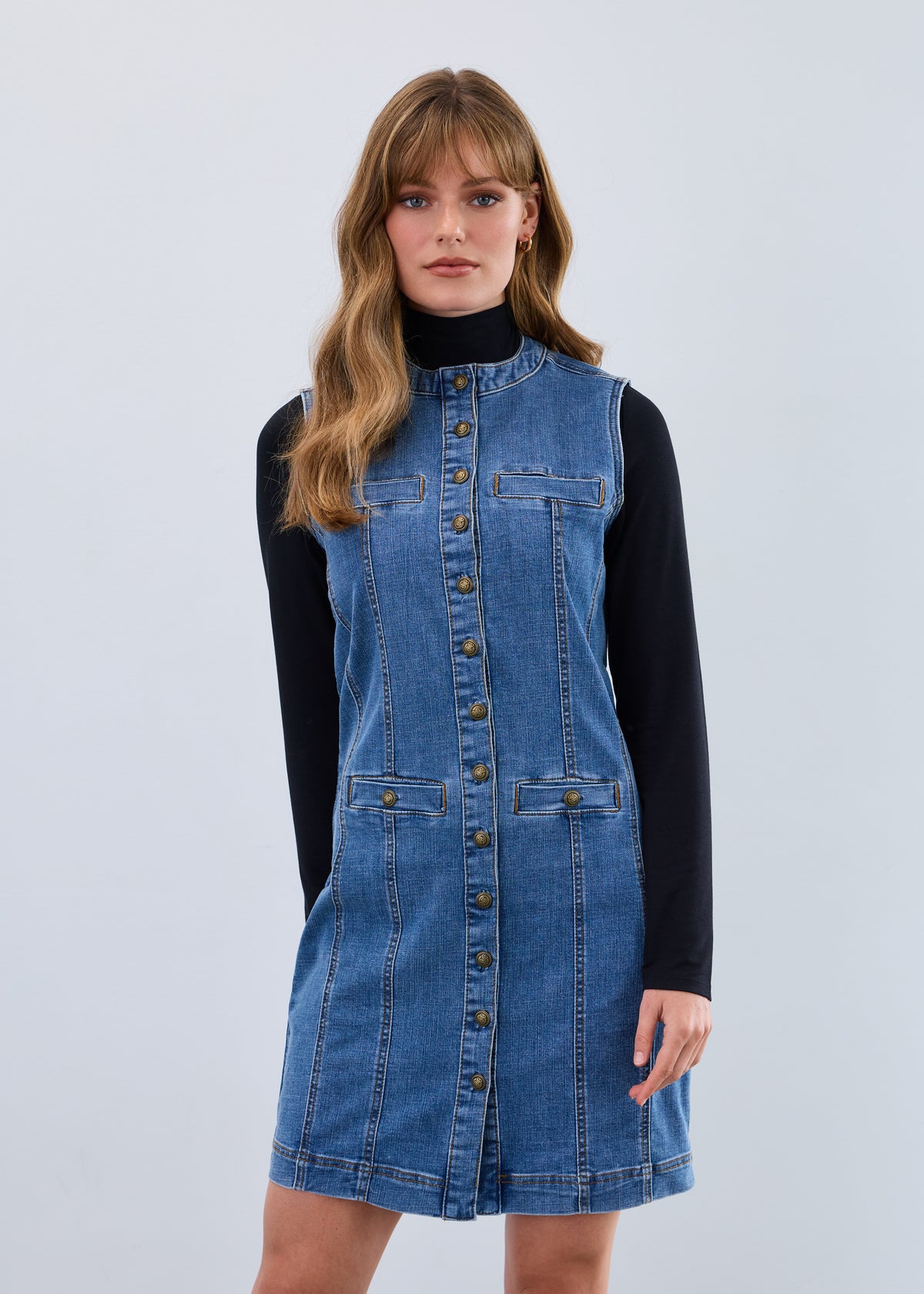 chinese dress ladies Long Denim Vest/Dress, Medium Blue L