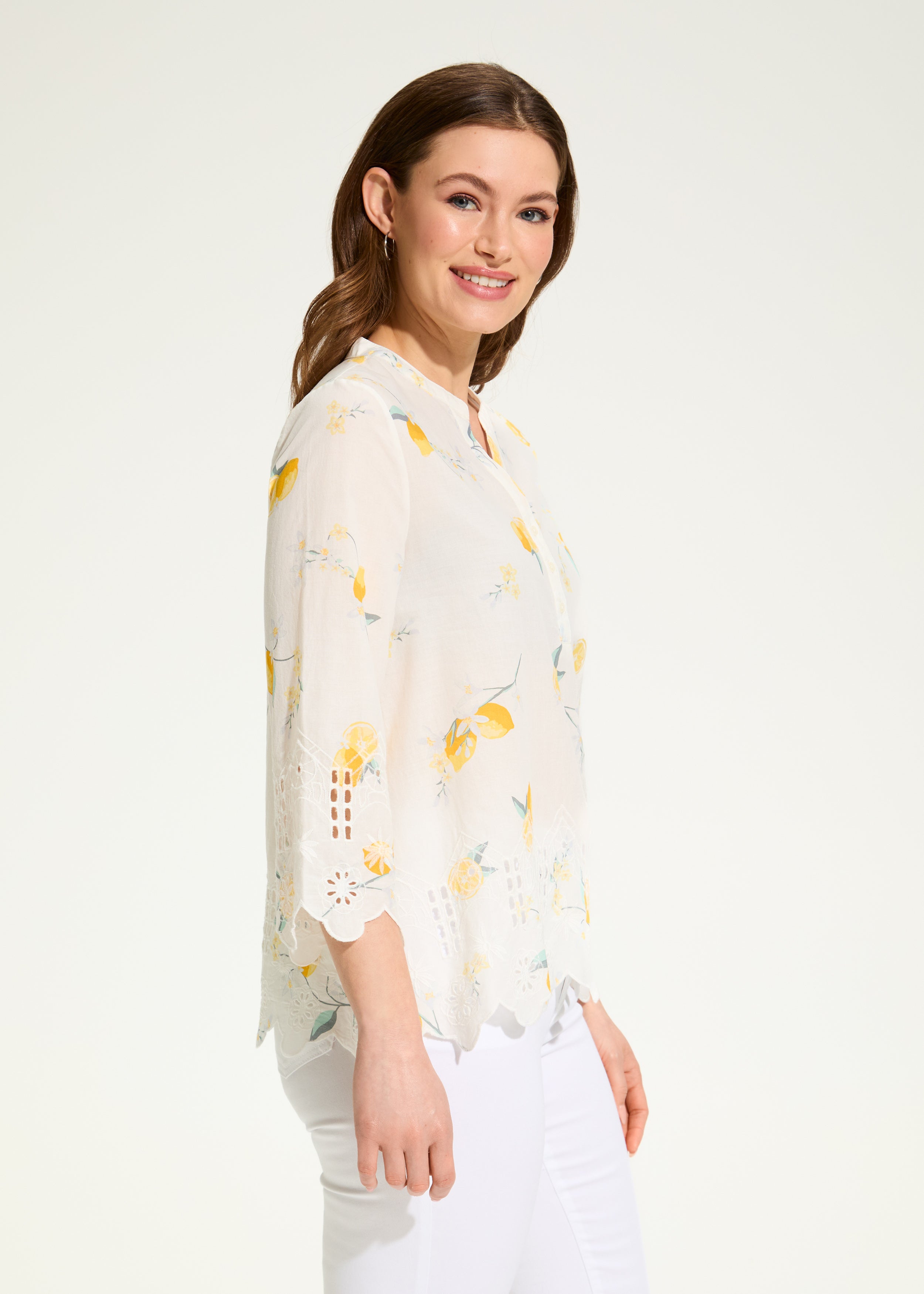 Lemon Print Eyelet Top