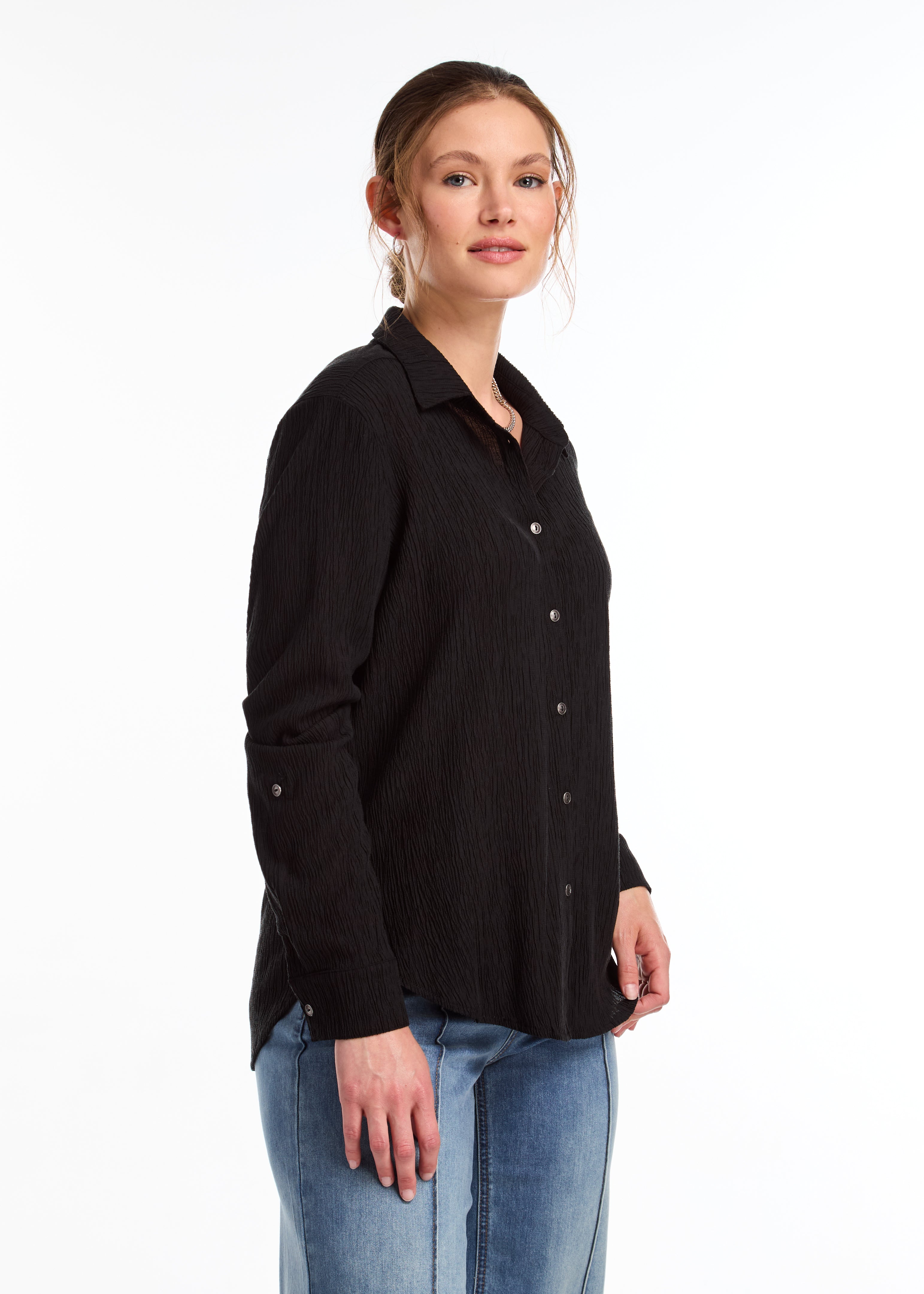 LONG ROLL UP SLEEVE CRINKLE SHIRT