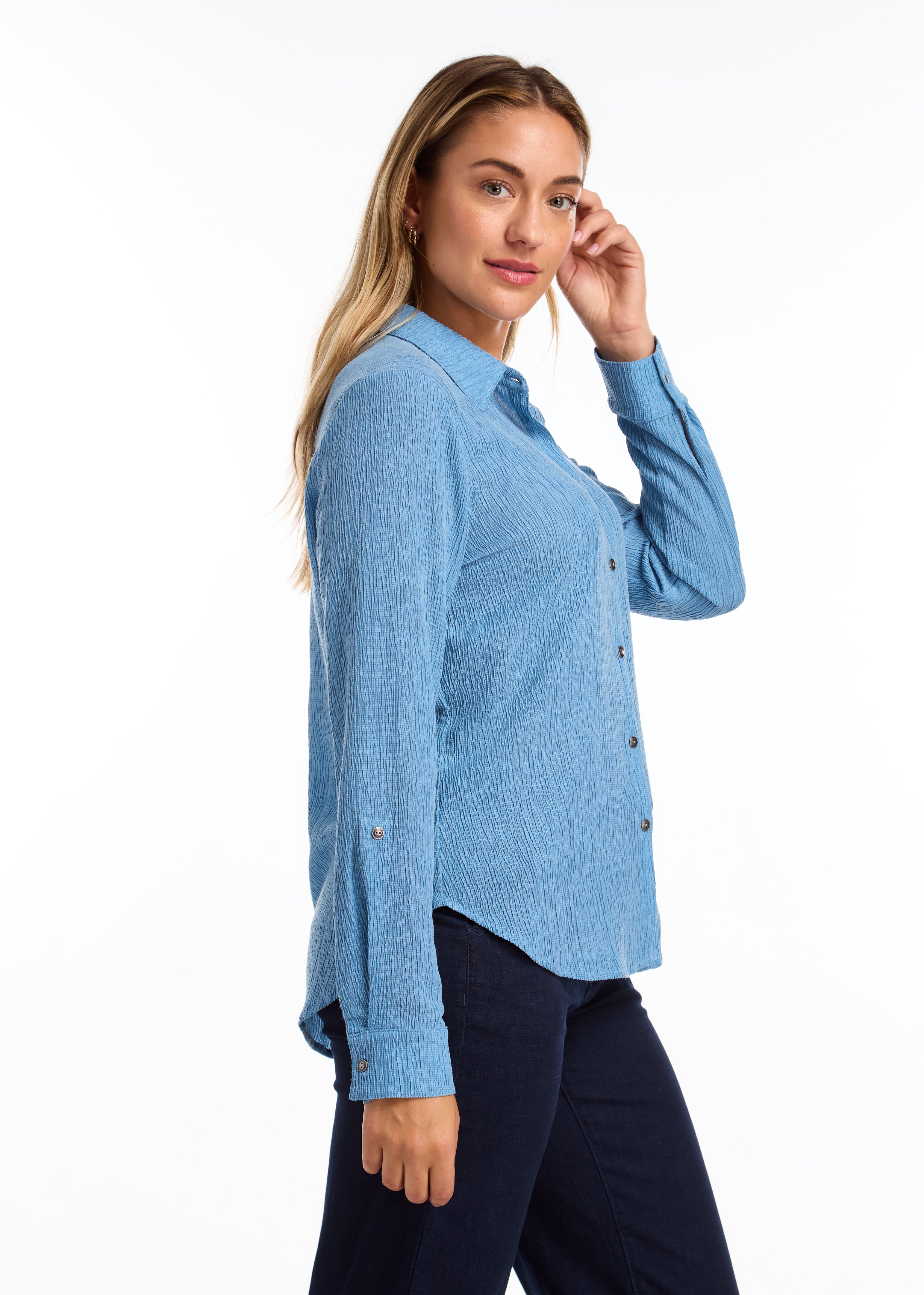 LONG ROLL UP SLEEVE CRINKLE SHIRT