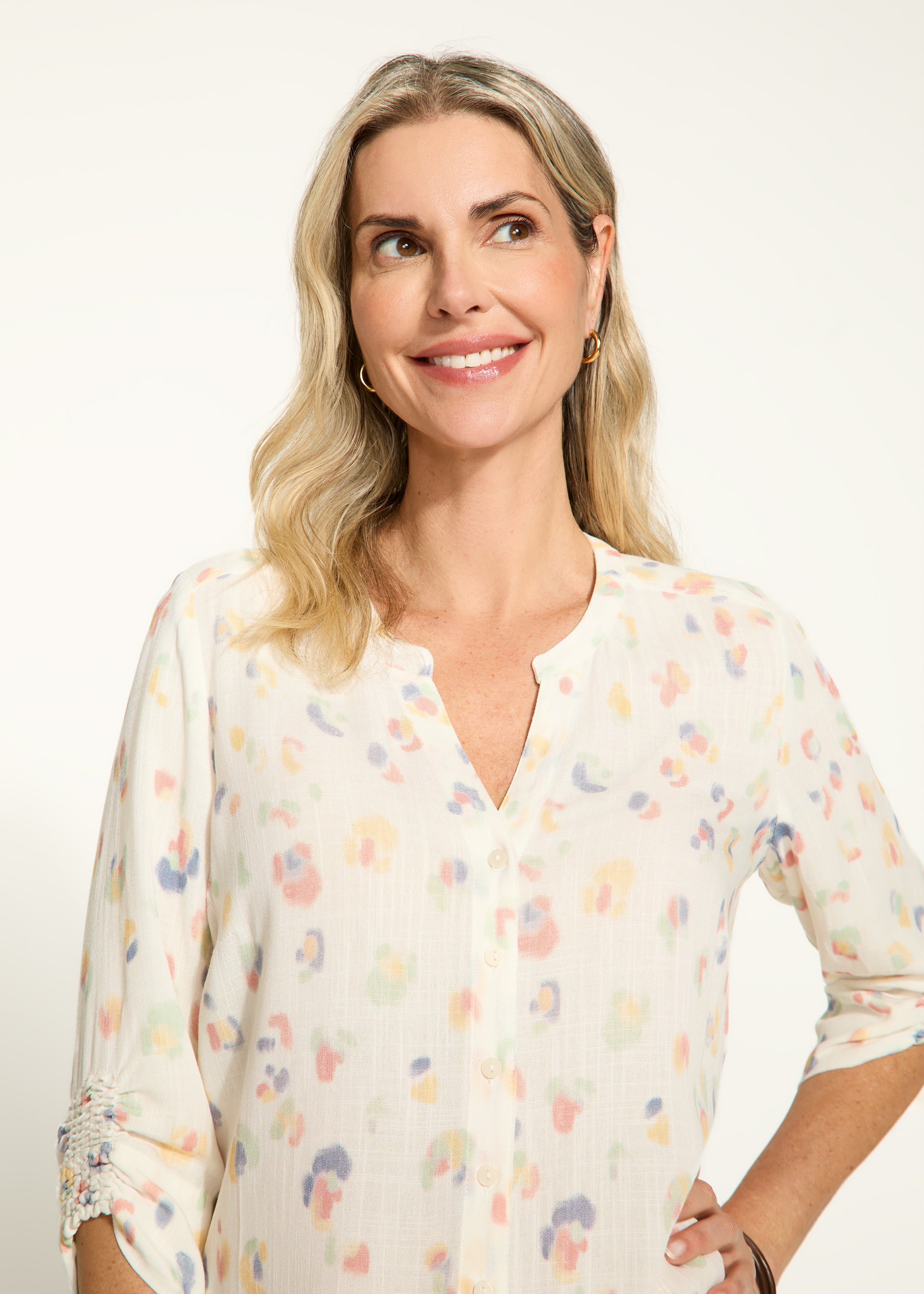 Smocked sleeve shirt