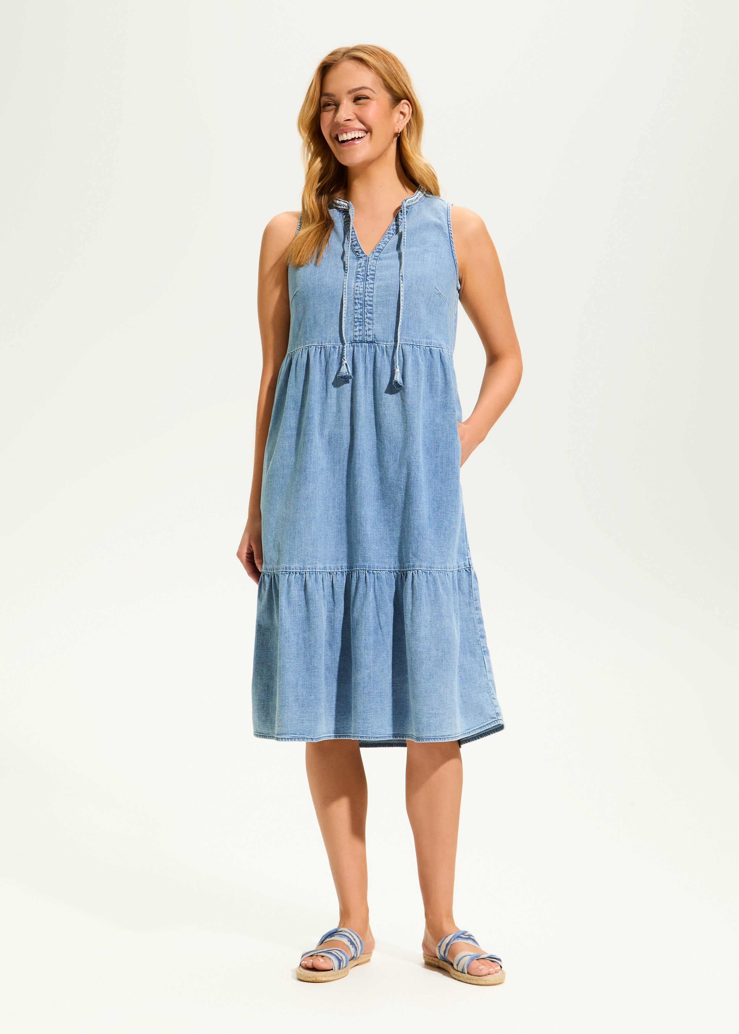 Light Denim Tiered Dress