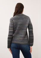 Back view of multicolored striped sweater showing fit by French Dressing Jeans (FDJ)
