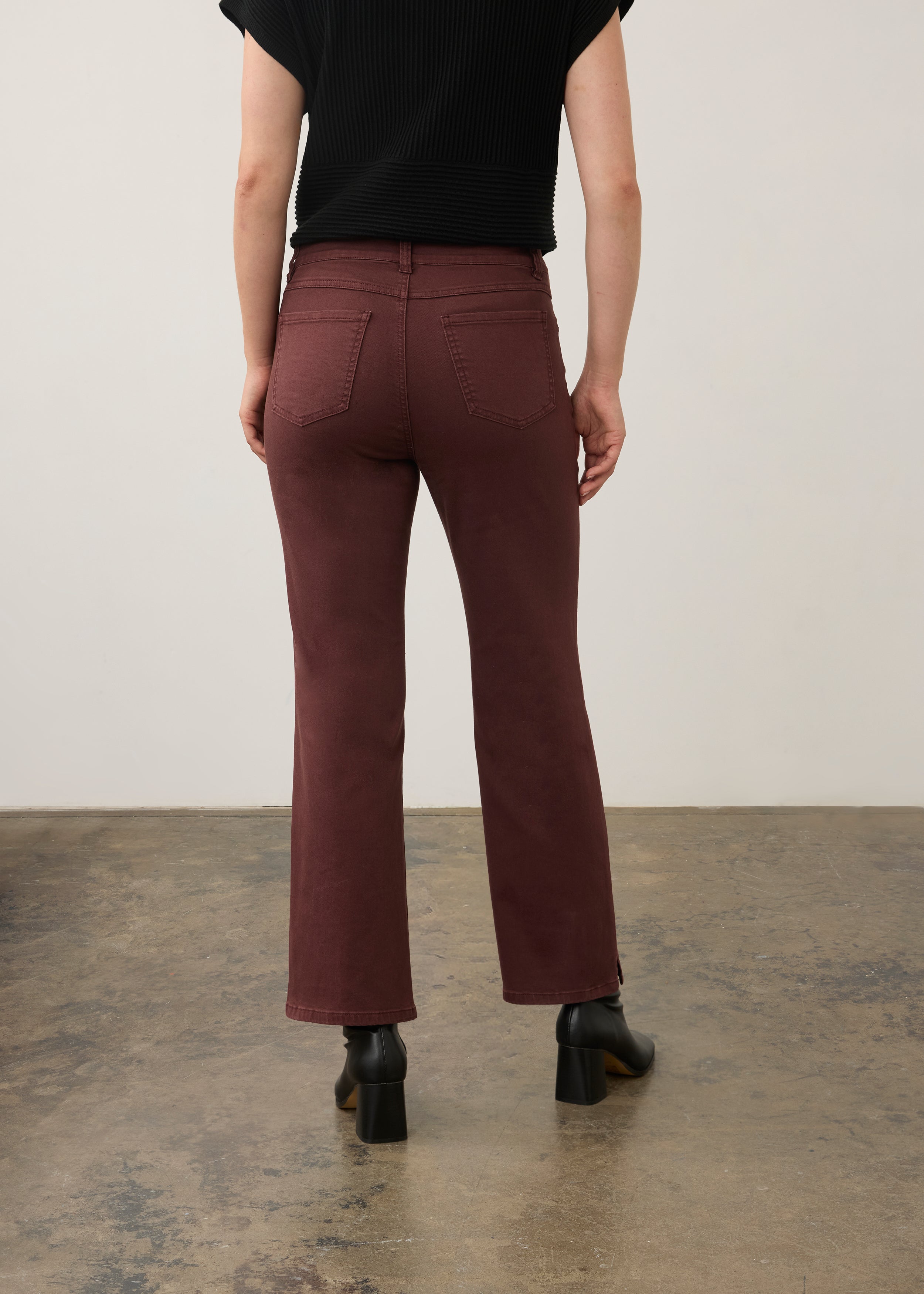 Back view of burgundy straight ankle denim highlighting patch pockets by French Dressing Jeans (FDJ) par French Dressing Jeans (FDJ)
