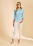 Light blue textured shirt front view highlighting subtle pattern by French Dressing Jeans (FDJ)
