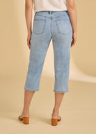 Back view of cropped jeans in indigo blue highlighting patch pockets by French Dressing Jeans (FDJ)