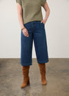Front view of dark wash gaucho denim showing pleated design and front patch pockets by French Dressing Jeans (FDJ) par French Dressing Jeans (FDJ)