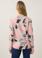 Back view of long sleeve printed sweater in De Winter Pink showing floral pattern by French Dressing Jeans (FDJ)