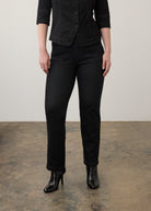Black straight-leg jeans with front view showing classic fit and pocket design by French Dressing Jeans (FDJ)