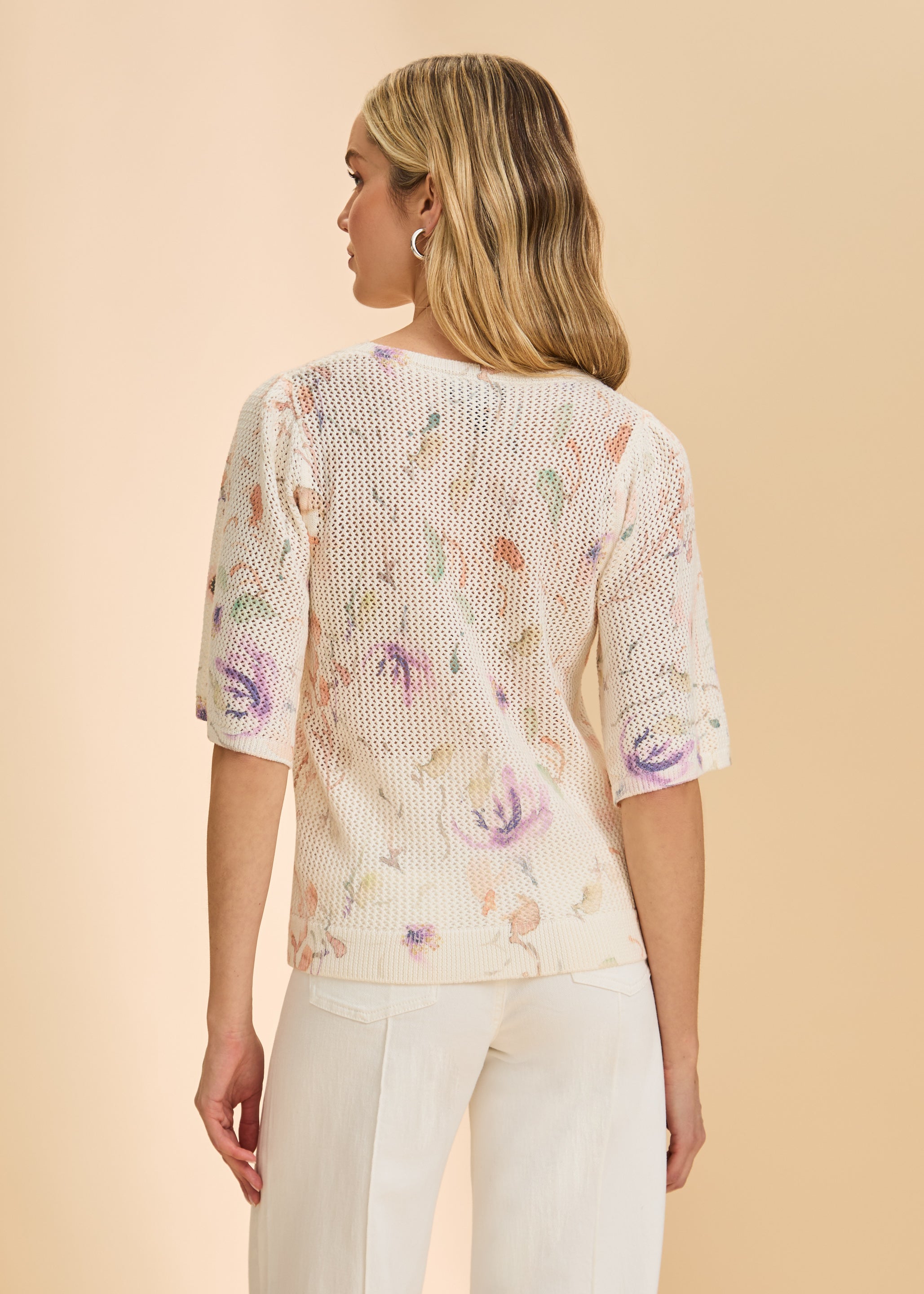 Back view of white/red stripe sweater showing back details and side pockets by French Dressing Jeans (FDJ)