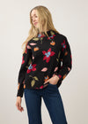 Front view of black floral sweater with colorful patterns by French Dressing Jeans (FDJ)
