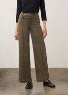 Front view of olive wide-leg denim with mid-rise fit by French Dressing Jeans (FDJ) par French Dressing Jeans (FDJ)