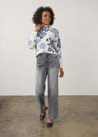 Full front view of blue Olivia denim with pintuck seams and wide leg fit by French Dressing Jeans (FDJ) par French Dressing Jeans (FDJ)