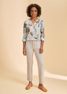 Abstract print top with taupe pants full view by French Dressing Jeans (FDJ)