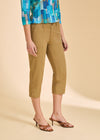 Side view of khaki crop pants highlighting high-rise waist and tailored fit by French Dressing Jeans (FDJ)