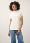 Front view of white short sleeve top with ribbed texture and high collar by French Dressing Jeans (FDJ)