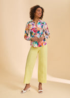 Floral shirt with yellow wide-leg pants full view by French Dressing Jeans (FDJ)