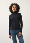 Front view of black turtleneck top with long sleeves and soft stretch fabric by French Dressing Jeans (FDJ)