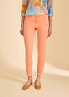 Close-up of peach skinny pants with front pockets by French Dressing Jeans (FDJ)
