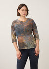 Front view of Henley top in earthy tones, round neck and 3/4 sleeves by French Dressing Jeans (FDJ)