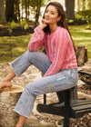Casual outdoor look with ocean denim jeans and pink sweater by French Dressing Jeans (FDJ)