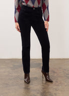 Front view of women's Suzanne straight leg pant in blueberry, showing high-rise and front slash pockets by French Dressing Jeans (FDJ)