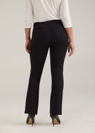 Back view of black pants with patch pockets and tailored fit by French Dressing Jeans (FDJ)