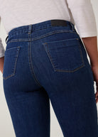 Close-up of back label on tapered Delight jeans by French Dressing Jeans (FDJ)