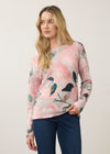 Front view of long sleeve printed sweater in De Winter Pink with crew neck by French Dressing Jeans (FDJ)