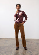Full-body view of model in blueberry Suzanne pant showcasing high-rise and straight fit by French Dressing Jeans (FDJ)