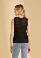 Back view of black crochet tank showing open knit detailing by French Dressing Jeans (FDJ)