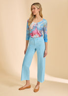 Floral top with Pacific Blue wide-leg pants full view by French Dressing Jeans (FDJ)