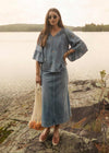 Embroidered denim top with matching skirt near a lake by French Dressing Jeans (FDJ)
