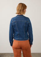 Back view of denim jacket showing tailored fit and classic stitching by French Dressing Jeans (FDJ)