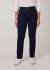 Front view of dark Delight high-rise jeans with straight fit by French Dressing Jeans (FDJ)