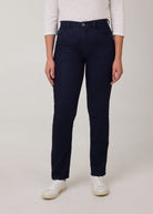 Front view of dark Delight high-rise jeans with straight fit by French Dressing Jeans (FDJ)