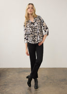 Full view of black straight ankle denim styled with floral blouse by French Dressing Jeans (FDJ) par French Dressing Jeans (FDJ)