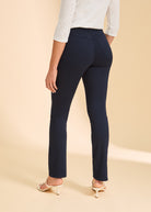 Back view of navy straight-leg jeans, highlighting back pocket detailing by French Dressing Jeans (FDJ)