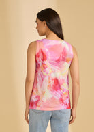 Back view of pink tie-dye sleeveless top showing colorful print by French Dressing Jeans (FDJ)