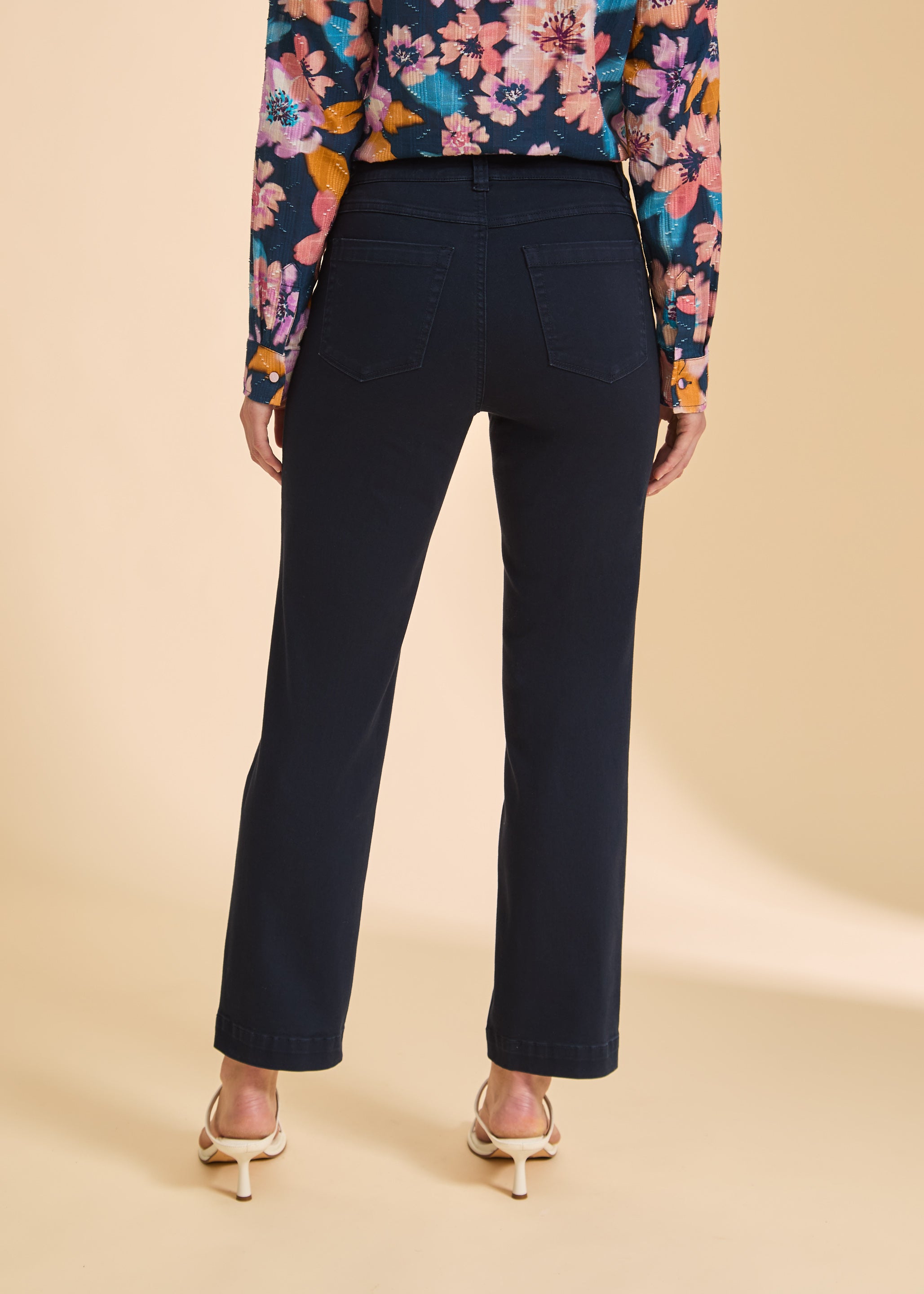 Navy pants with patch pockets back view by French Dressing Jeans (FDJ)